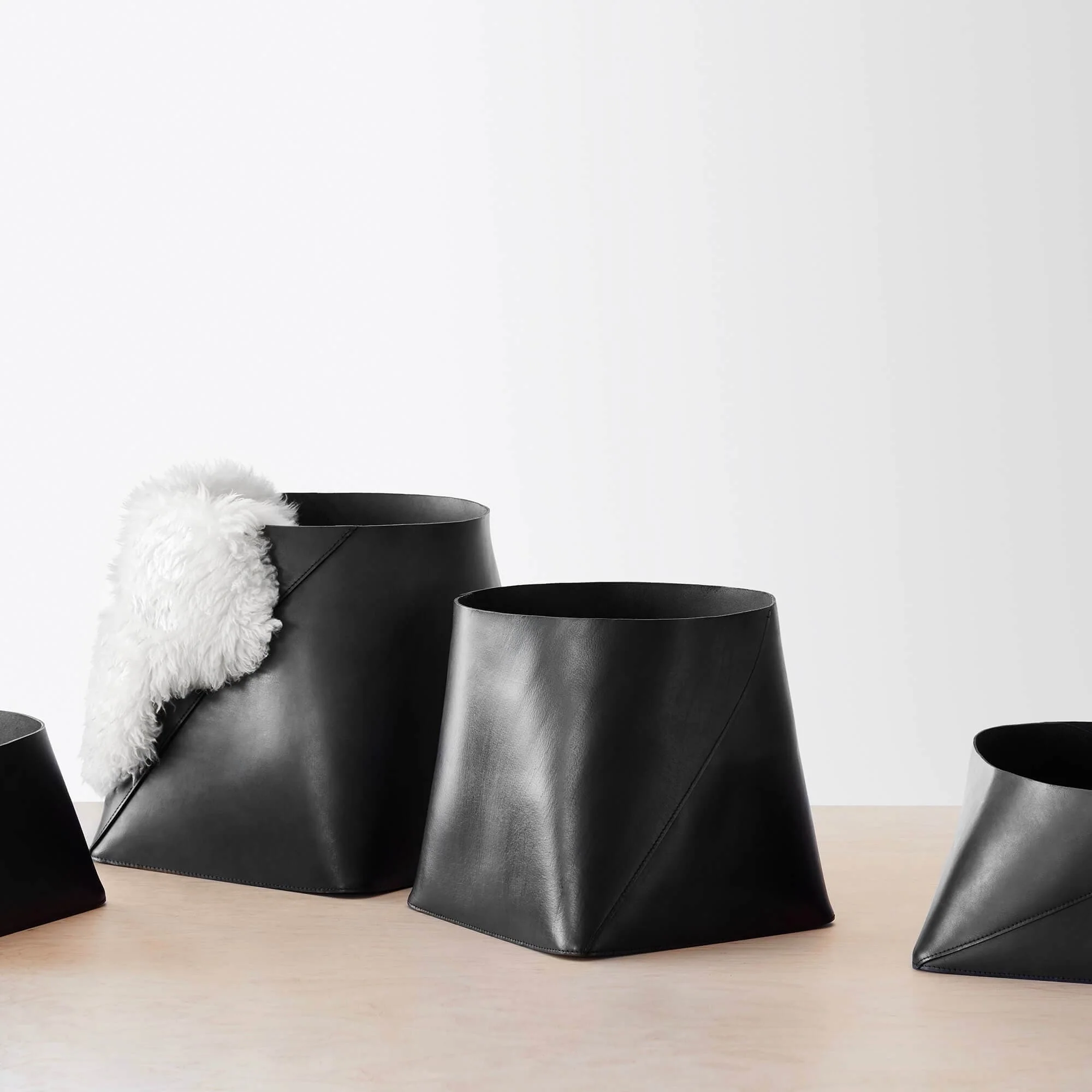 Azad Tall Leather Storage Bins - Black - Image 3