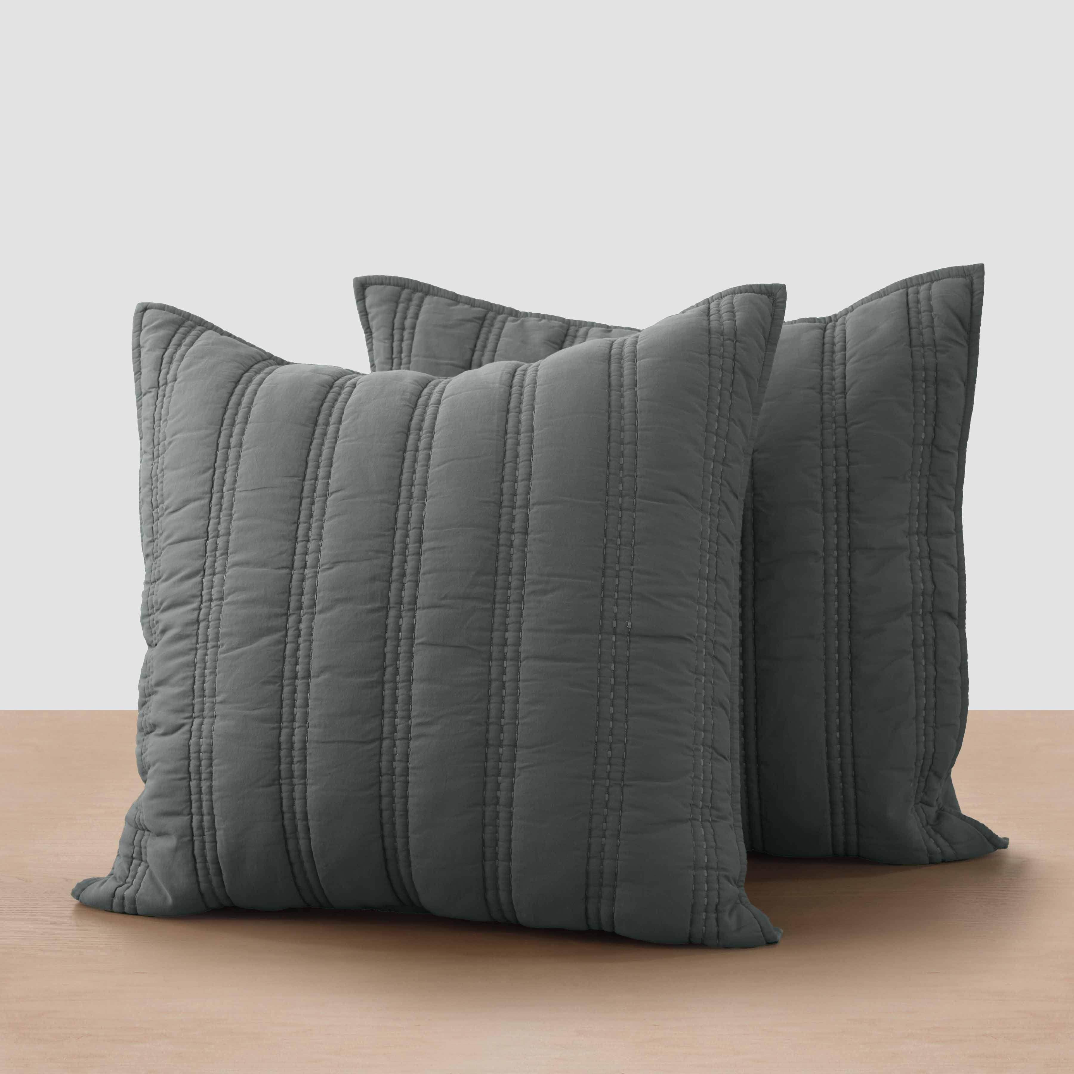 Organic Stonewashed Percale Channel Quilt Euro Shams