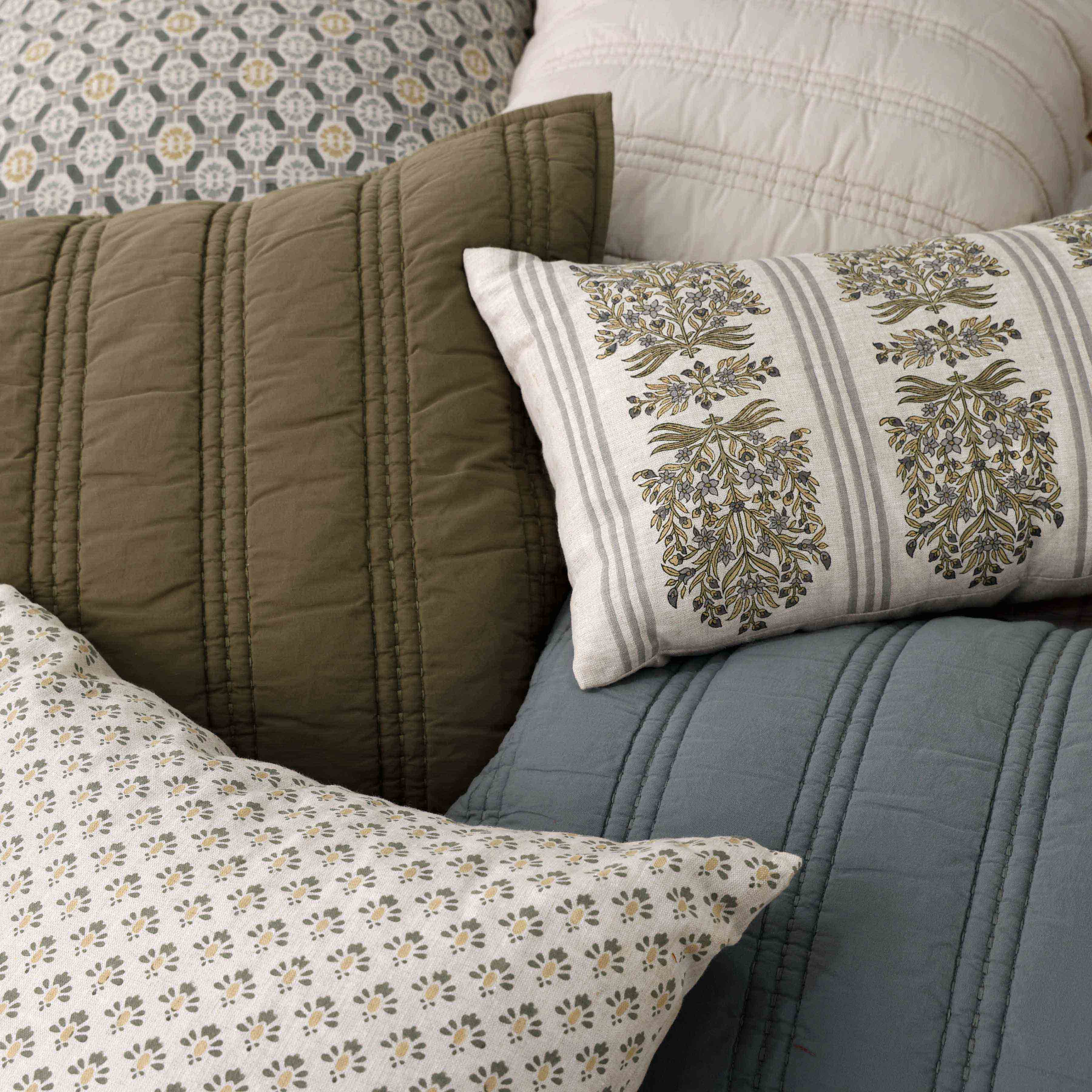 Organic Stonewashed Percale Channel Quilt Euro Shams - Image 10