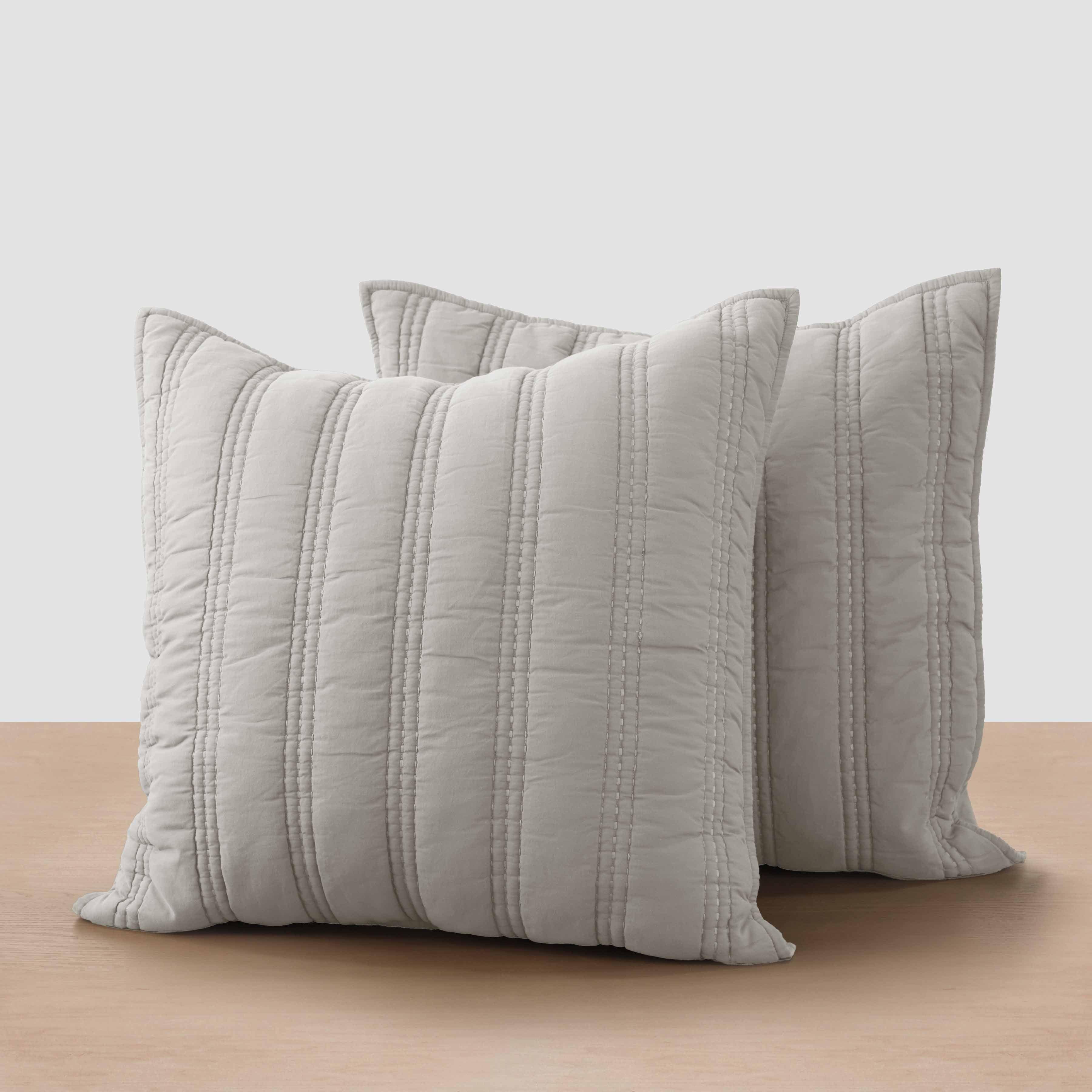 Organic Stonewashed Percale Channel Quilt Euro Shams - Image 2