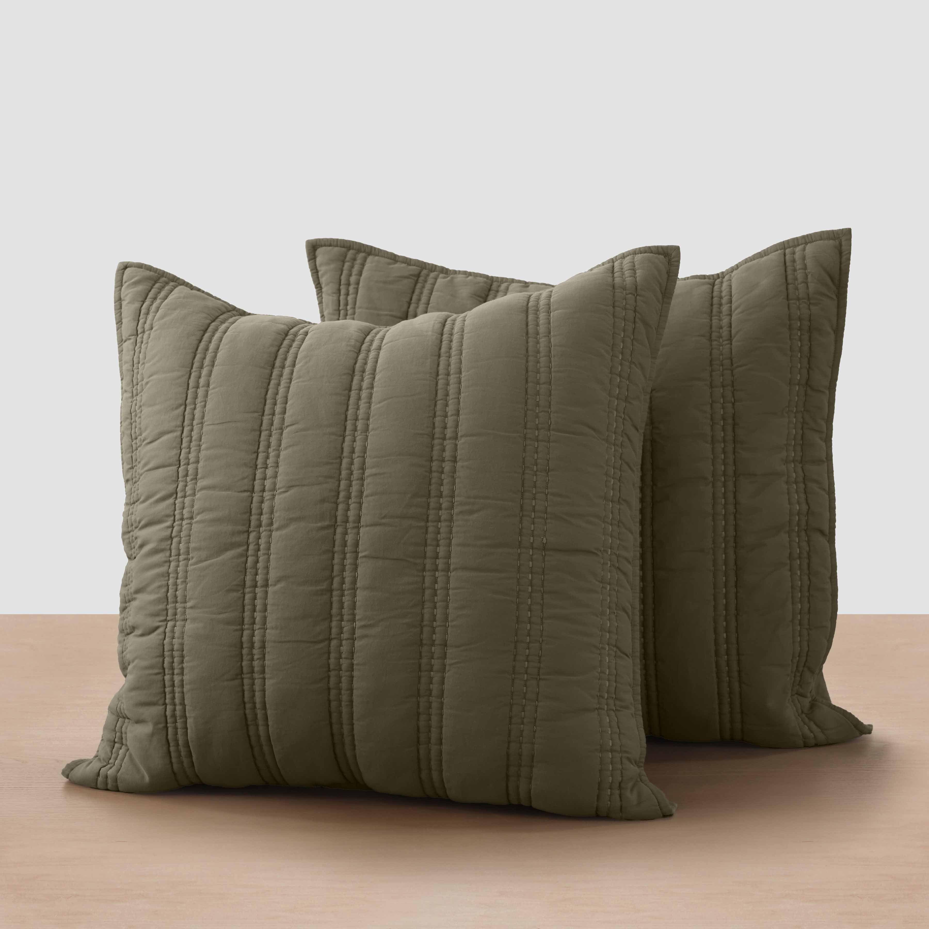 Organic Stonewashed Percale Channel Quilt Euro Shams - Image 3