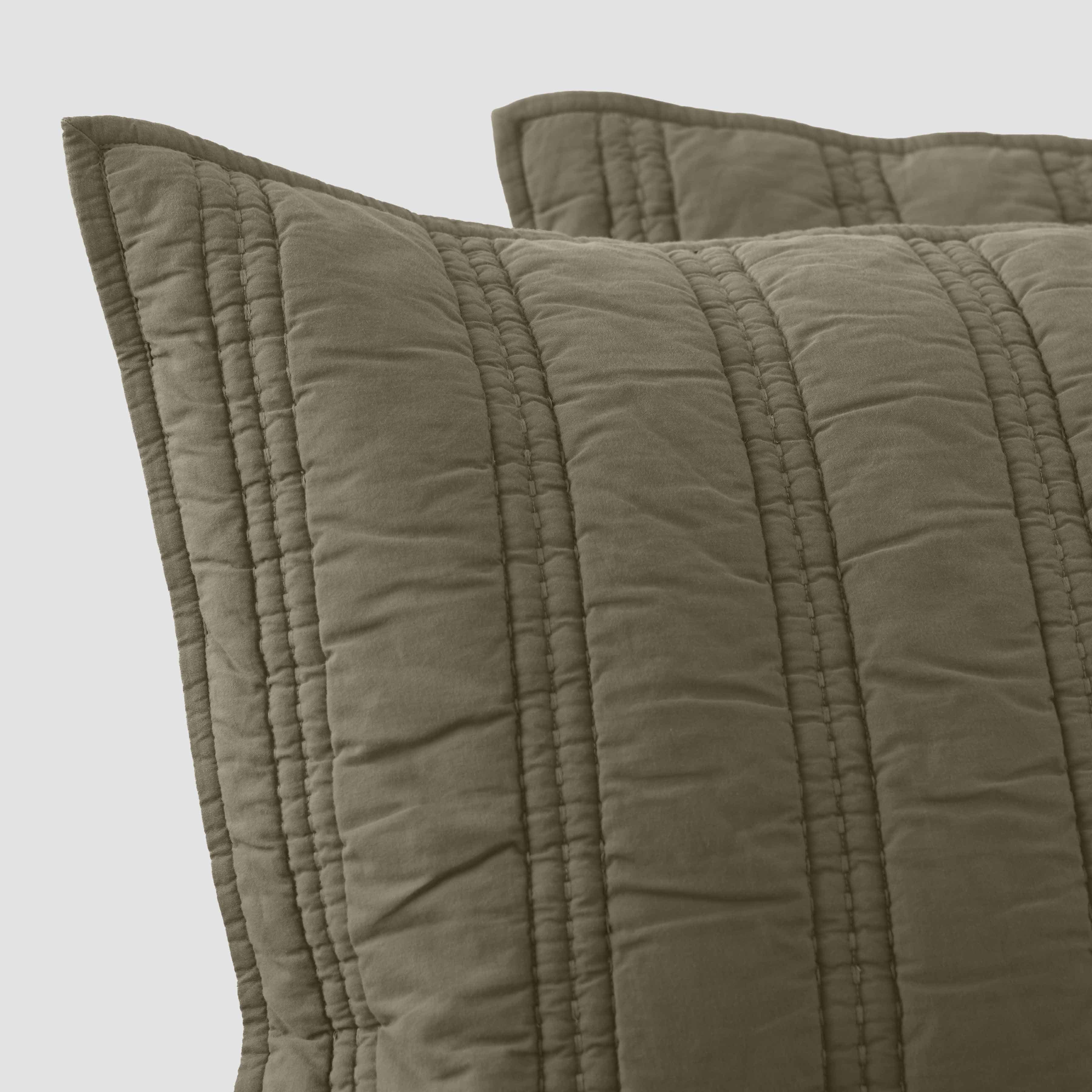 Organic Stonewashed Percale Channel Quilt Euro Shams - Image 4
