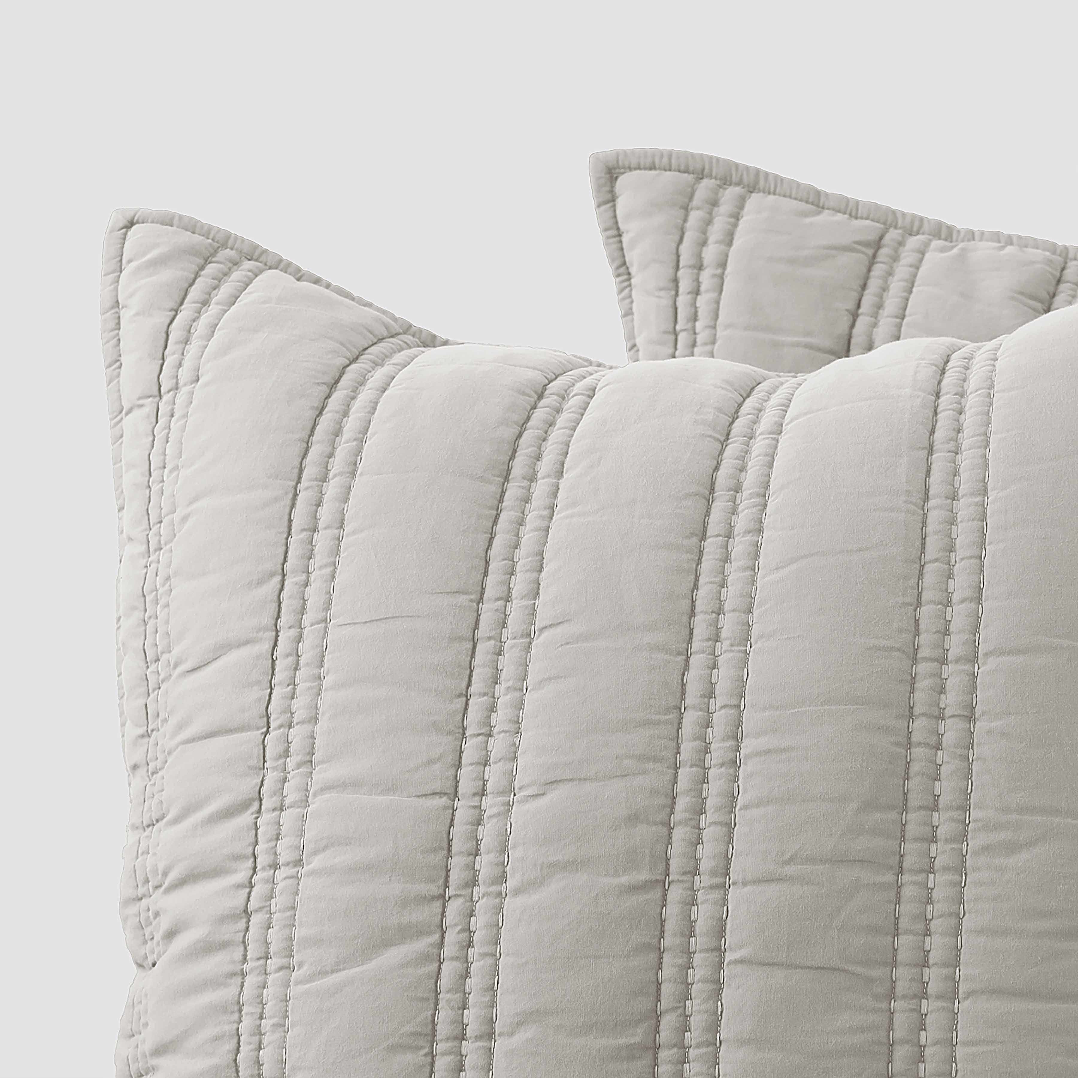Organic Stonewashed Percale Channel Quilt Euro Shams - Image 5