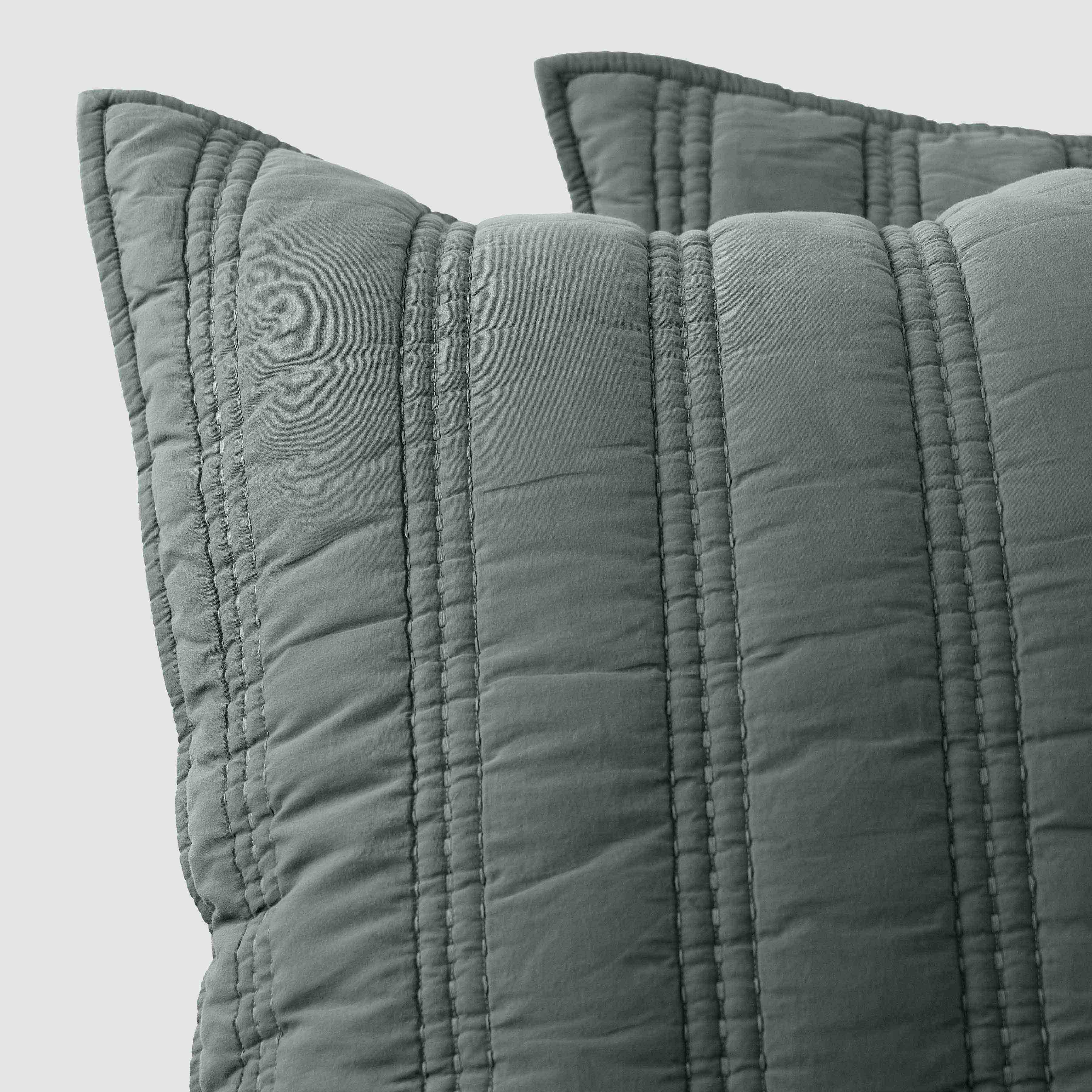 Organic Stonewashed Percale Channel Quilt Euro Shams - Image 6