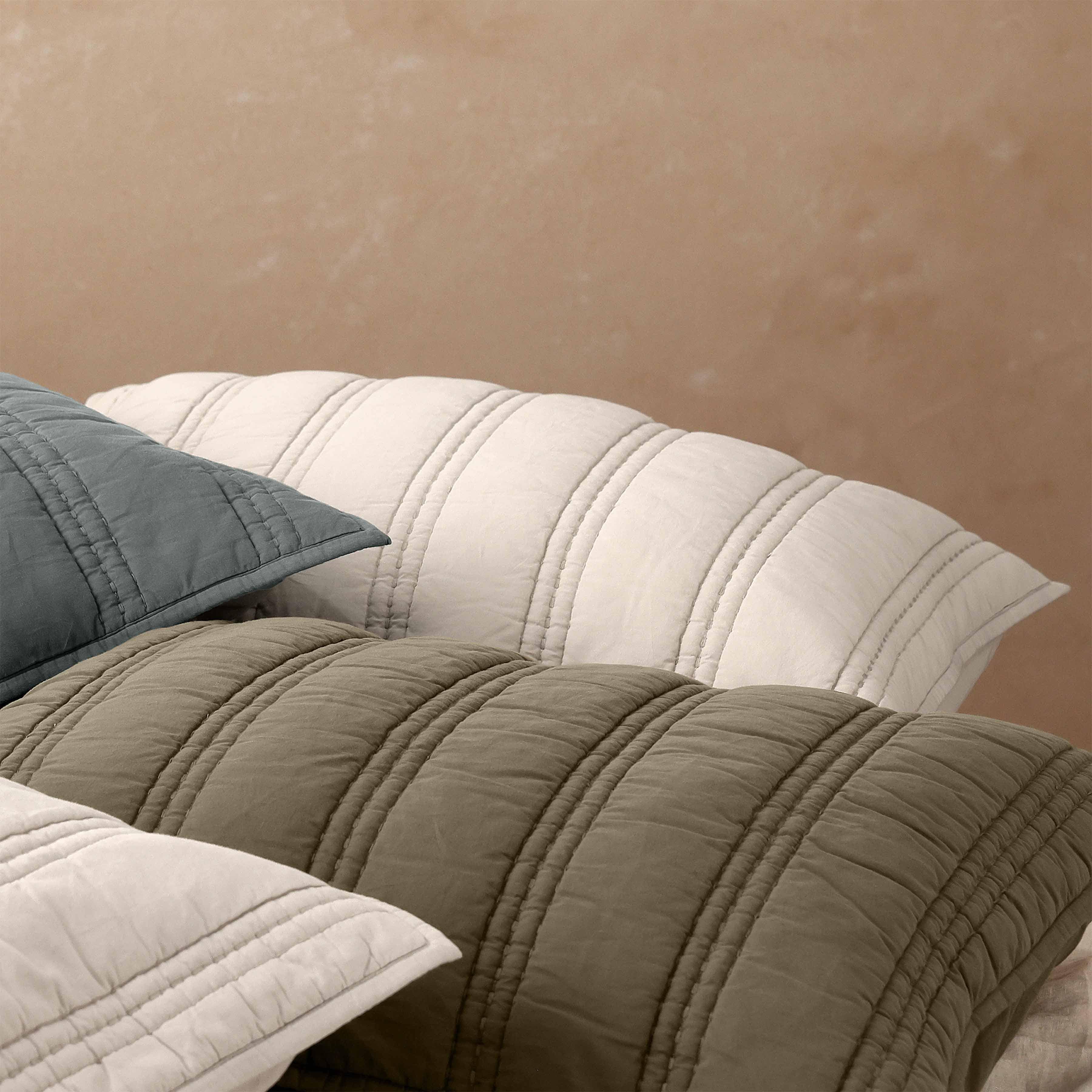 Organic Stonewashed Percale Channel Quilt Euro Shams - Image 8