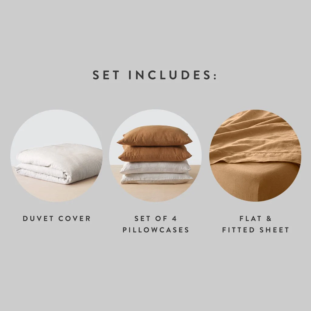Stonewashed Linen Bed Bundle - Sand Stripe/Camel - Image 4